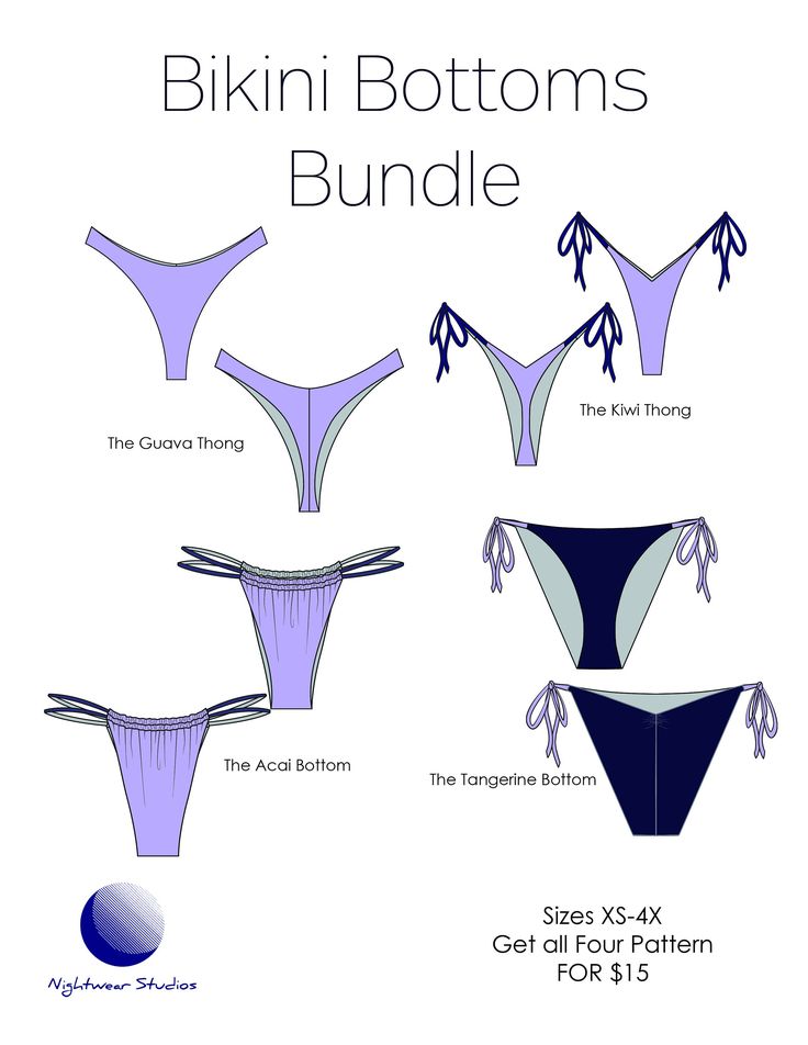 THIS IS A DIGITAL SEWING PATTERN, NOT A PHYSICAL PRODUCT Great deal; you will receive all four pdf patterns and instructions. Includes: - The Guava Thong - The Kiwi Thong Bottom - The Tangerine Tie-side Bottom - The Acai Bottom Sizes XS-4X. Sizes are listed by waist and hip measurements. These are beginner sewing patterns. Most sewers can complete these projects in 30-60 minutes. Digital Pattern PDF and instructions will be immediately available for download with purchase. Not for resale nor may Swimwear Sewing Patterns, Bathing Suit Patterns, Swimwear Pattern, Beginner Sewing Patterns, Beginner Sewing, Couture Mode, Sewing Design, Clothes Sewing Patterns, Fashion Sewing Pattern