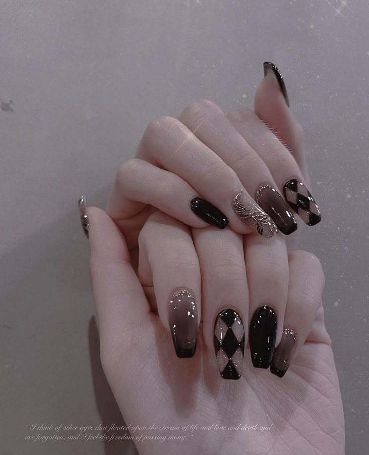 Jelly French Nails, Gold Inspired Nails, Plaid Nail Design, Nail Design Fall, Classy Black Nails, Gel X Nail, Classy Nail, Green Acrylic Nails, 2023 Nails