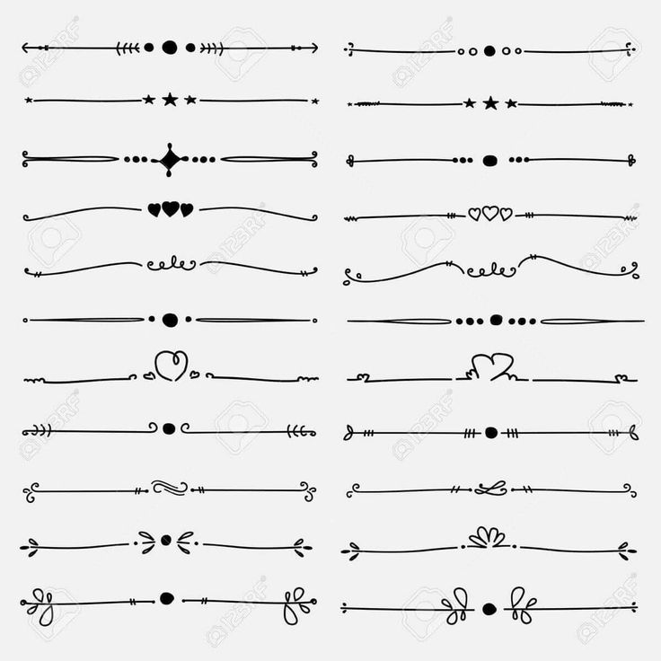 set of hand drawn lines with hearts and arrows