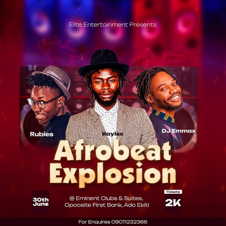 afrobeat explosion flyer with two men wearing hats