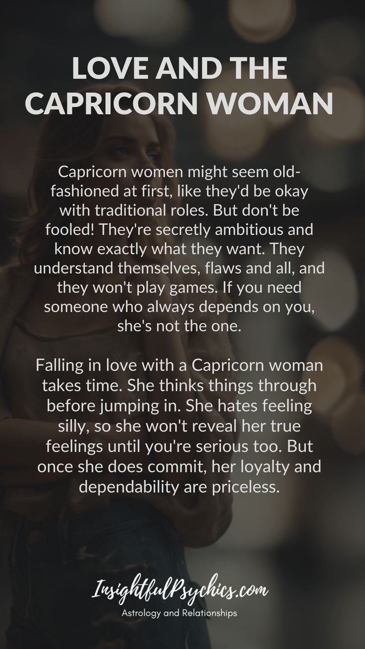 the caption for love and the capricorn woman is shown in this image