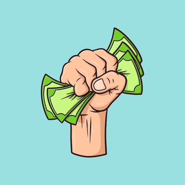 a hand that is holding some money in it's fist and pointing to the side