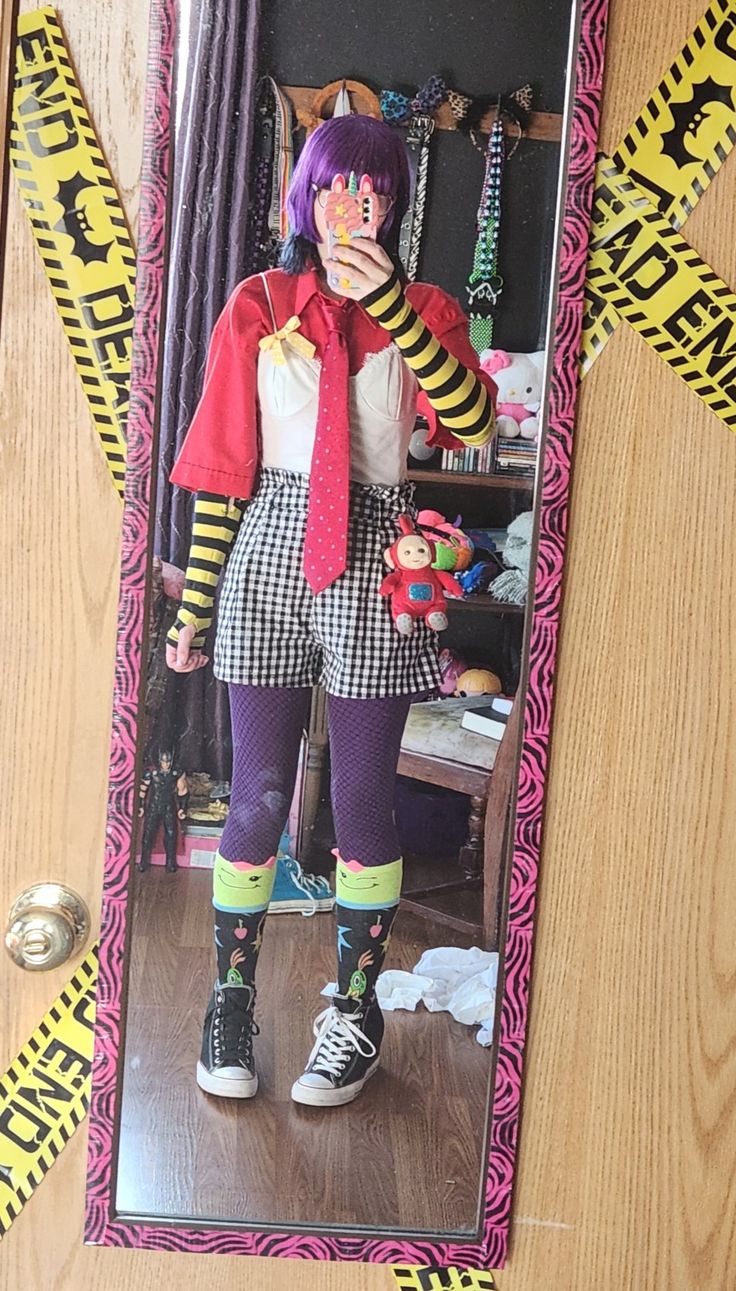 Werid Core Style, Weird But Cute Outfits, Arcadecore Aesthetic Outfit, Outfit Ideas Funky, Mismatch Theme Outfit, What To Wear To Pride, Werid Core Outfits, Masc Clowncore Outfits, Muppetcore Outfits