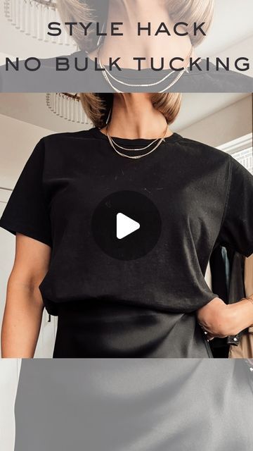 Crew Neck Tshirt Women Outfit, Tuck Shirt Into Skirt, How To Tuck A Shirt Into A Skirt, Skirt Too Big Hack, Shirt Tucking Hacks, Style Hacks Fashion, Tucked In Shirt Outfit, Sweater Hacks, T Shirt Hacks