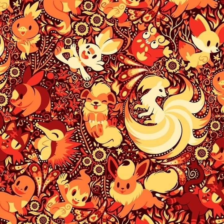 an orange and yellow pattern with many different animals on it's surface, including cats