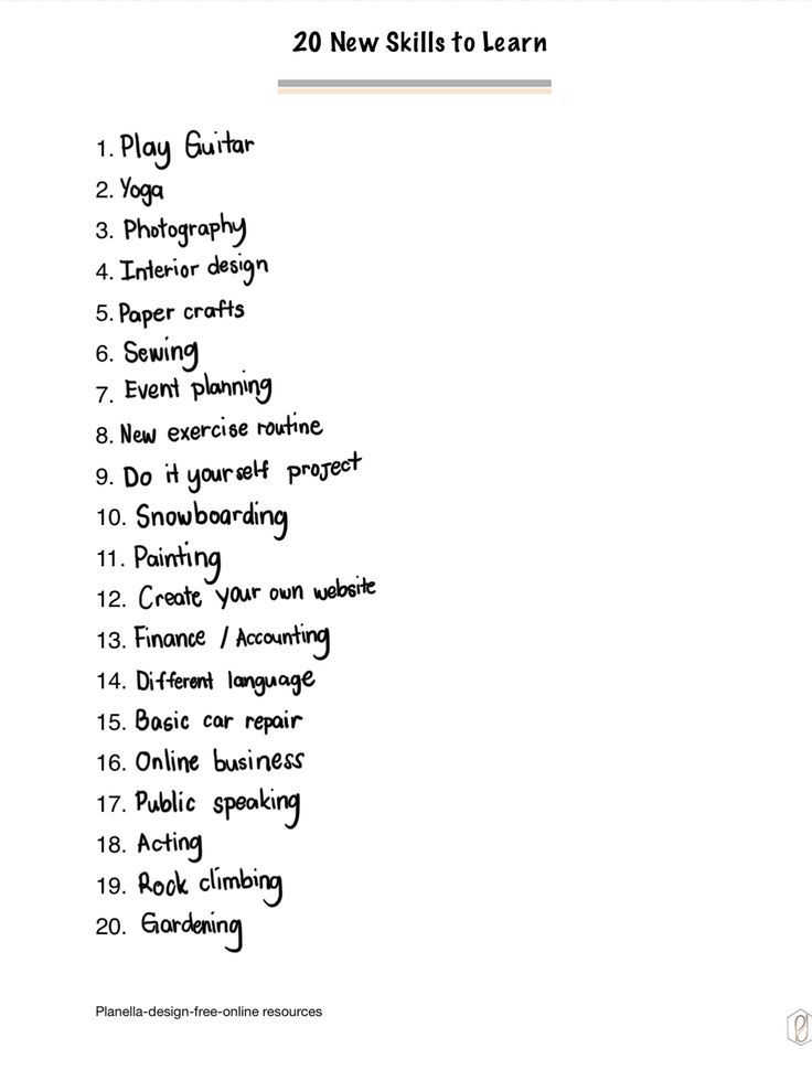 a list of the 20 new skills to learn