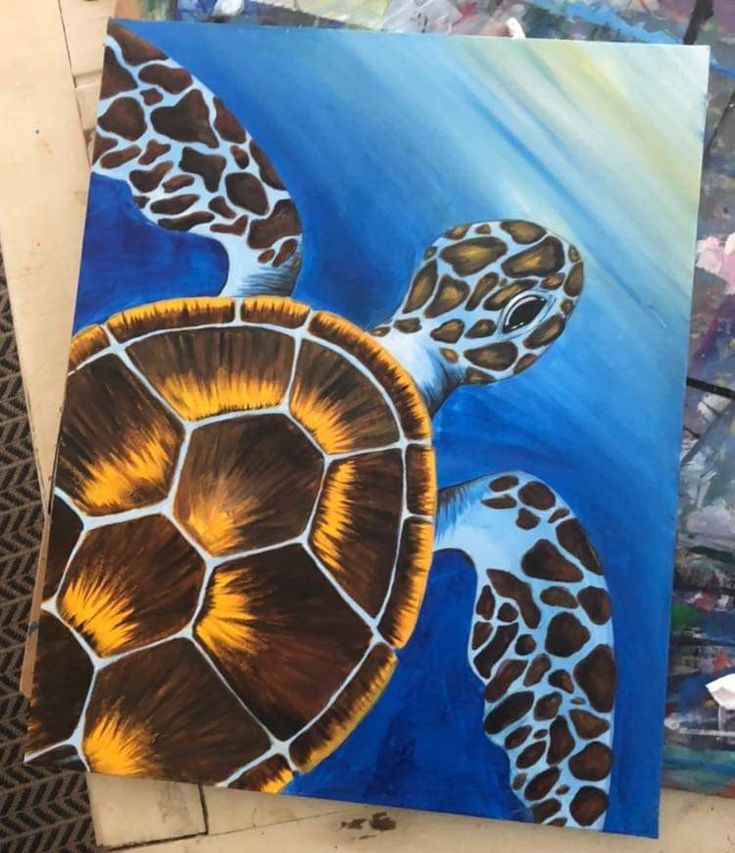 a painting of a sea turtle in the ocean