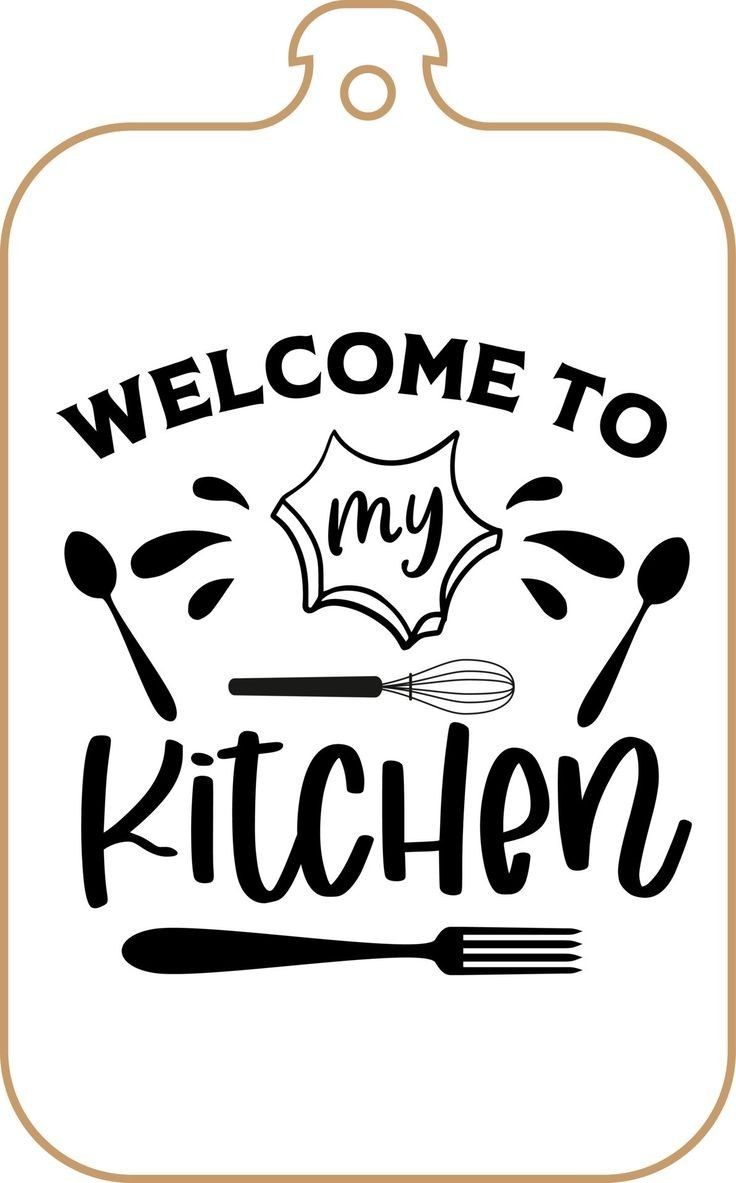 a sign that says welcome to my kitchen with spoons and whisk on it