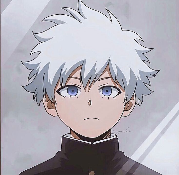 an anime character with white hair and blue eyes