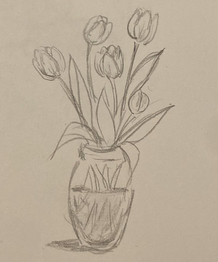 a drawing of some flowers in a vase