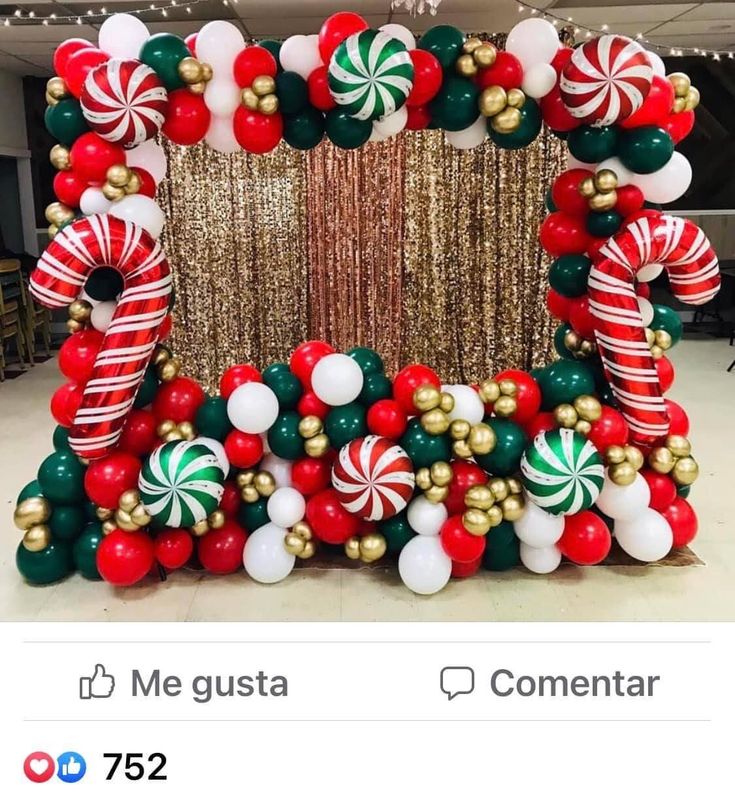 a christmas decoration with candy canes and balloons