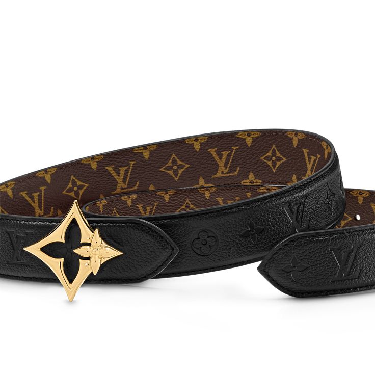 LOUIS VUITTON® - Lv Flowergram 30mm Reversible Belt - Black Beige Designer Belts, Lv Belt, Reversible Belt, Louis Vuitton Belt, Louis Vuitton Official, Formal Style, Color Dorado, Canvas Leather, Black Belt