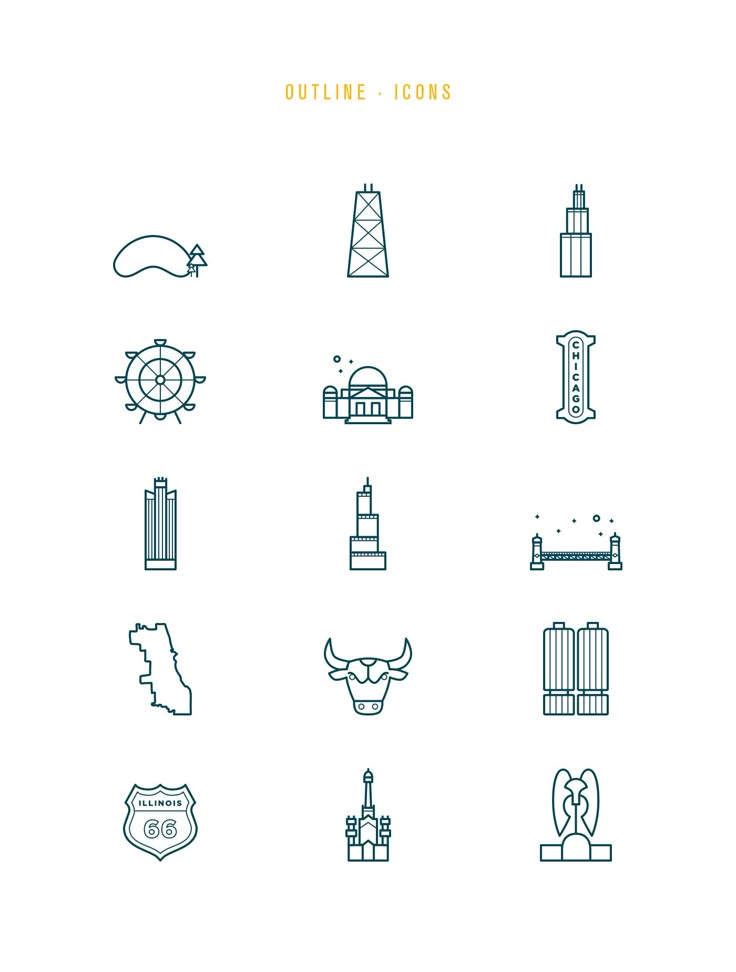 the outline icon set includes buildings, roads and other things to see on this page