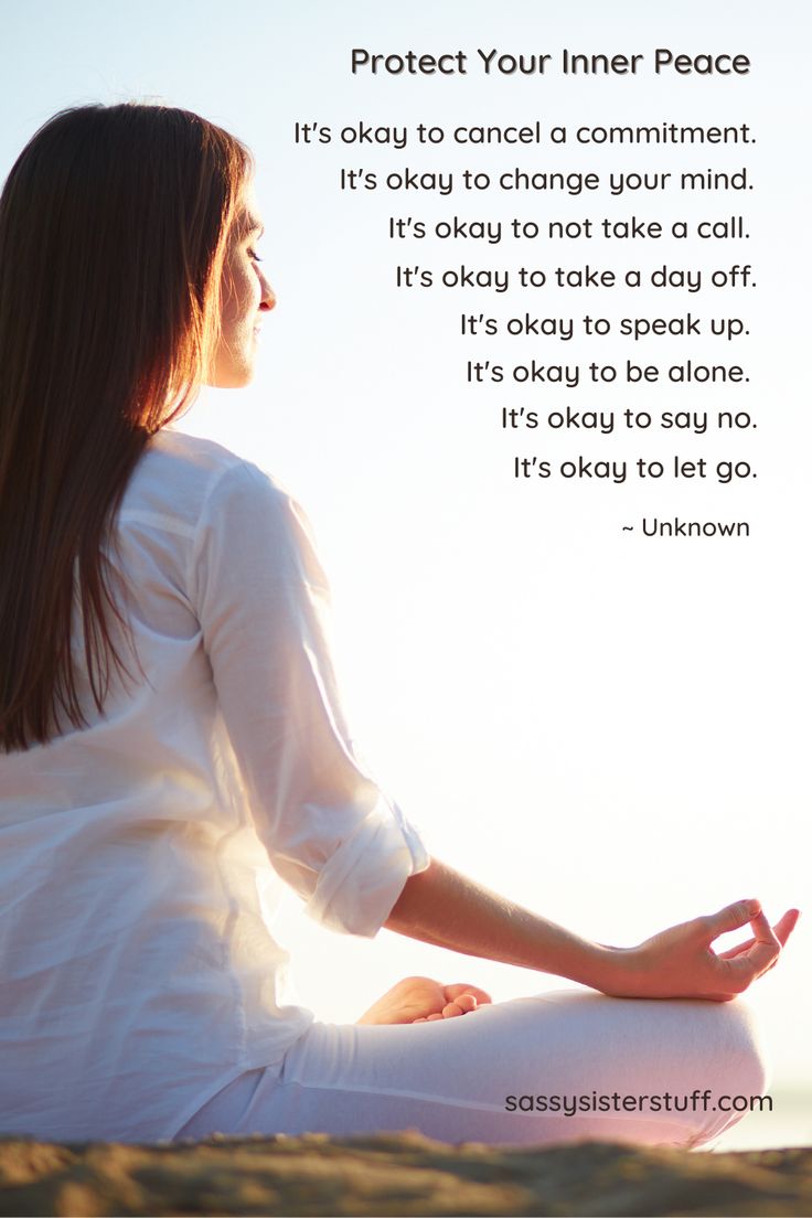 a woman sitting in the middle of a yoga pose with an inspirational quote about protect your inner peace