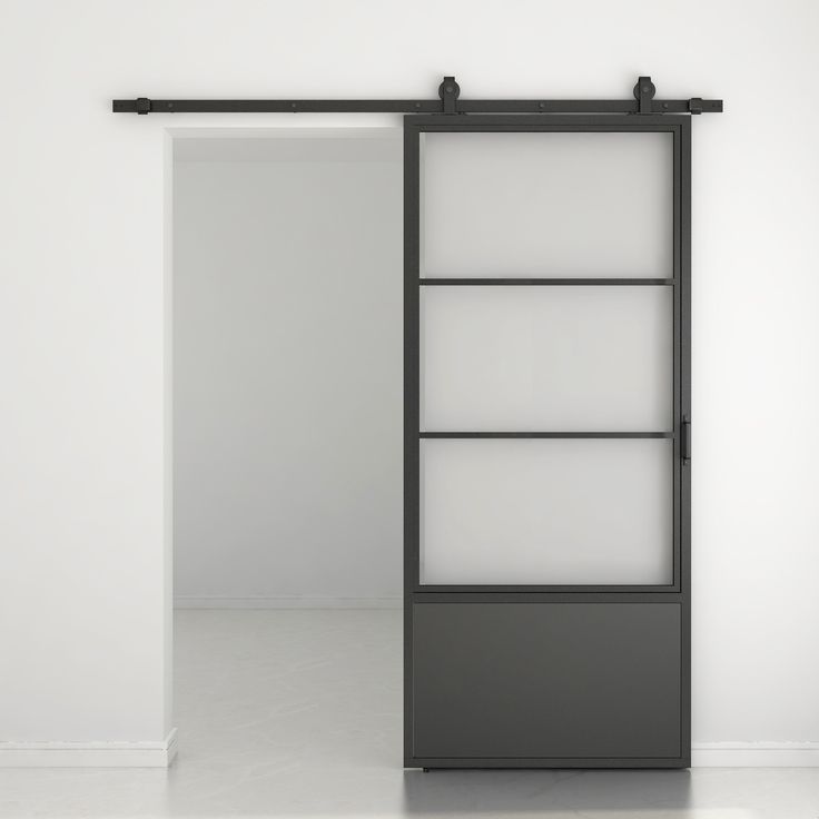 an open sliding door in a white room