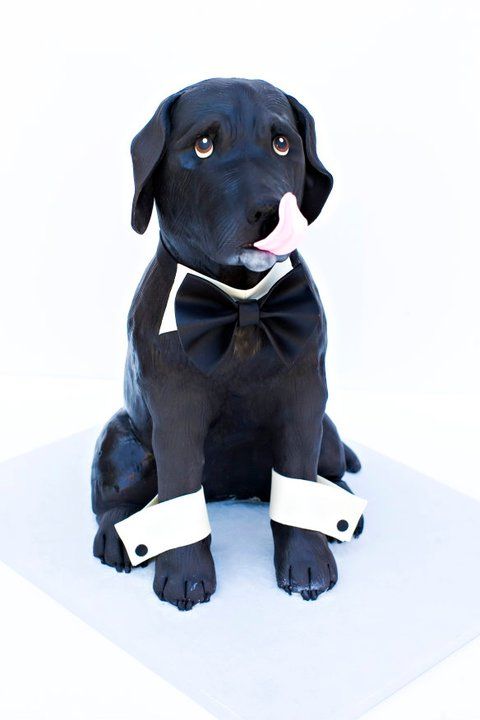 a black dog wearing a bow tie sitting on top of a piece of white paper