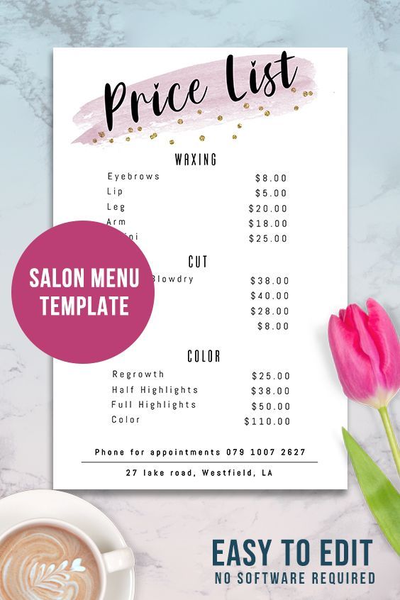 Free Editable Beauty Price List Template