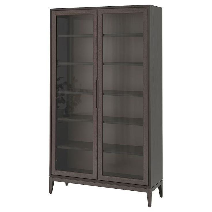 a glass door cabinet with two shelves on each side