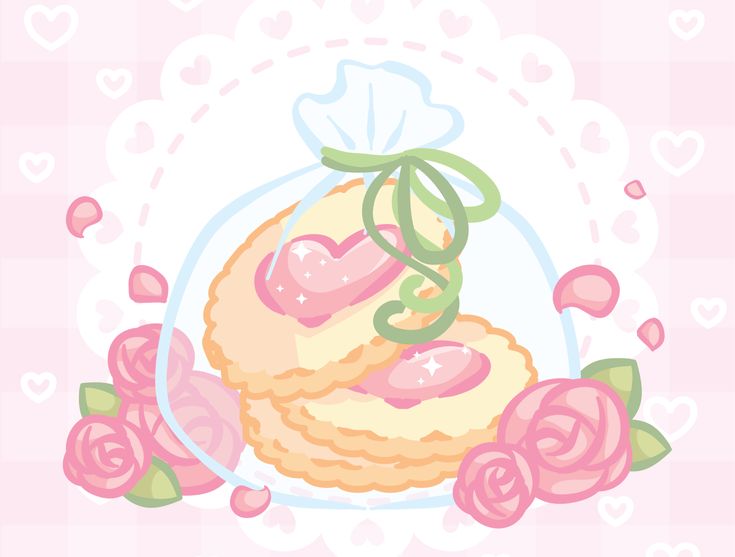 two cakes with hearts and flowers on a pink background