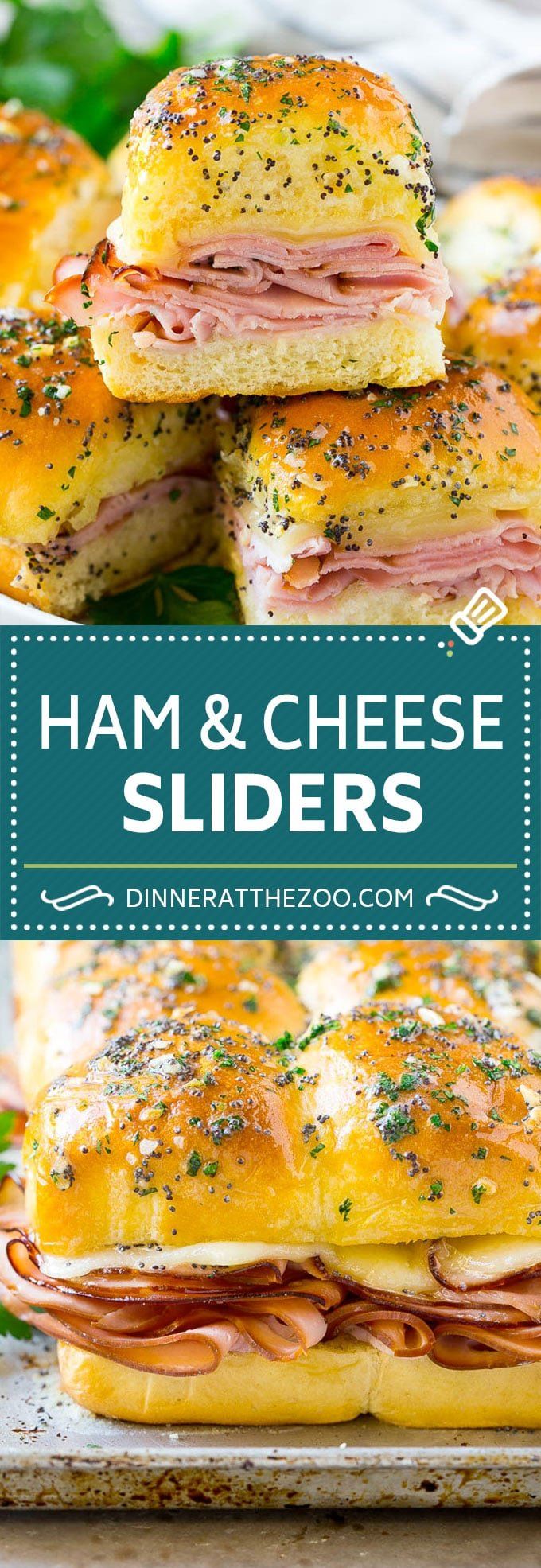 ham and cheese sliders are stacked on top of each other with the title above it