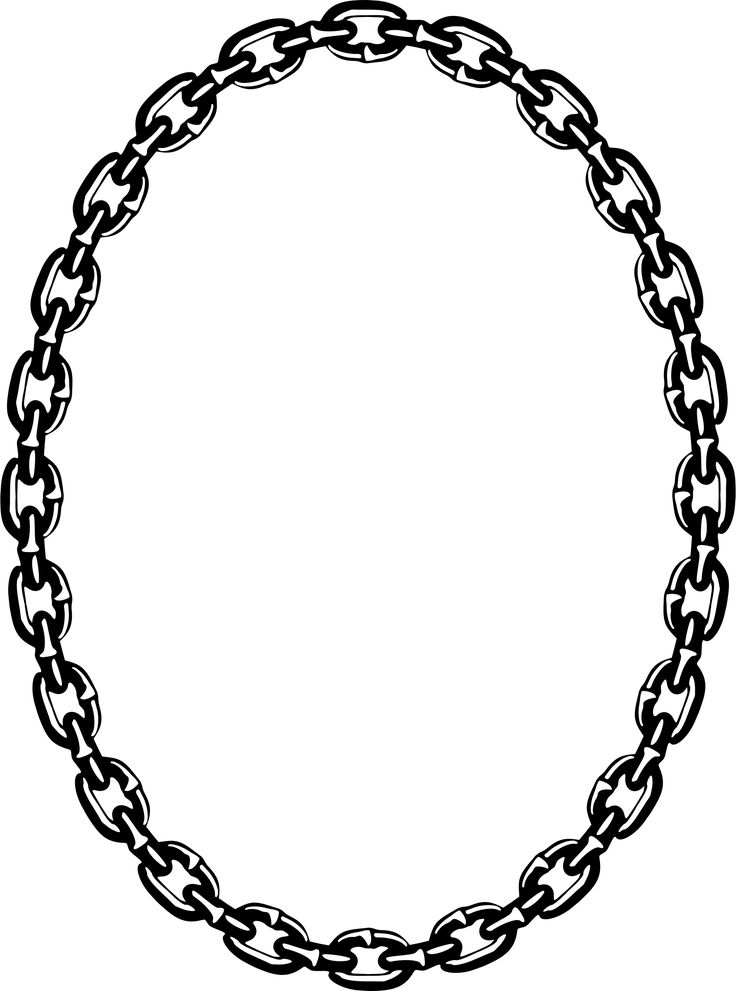 a black and white circular frame with chains on the sides, in an oval shape