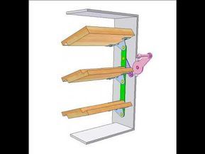 a drawing of a shelf with three shelves on each side and one door open to show the