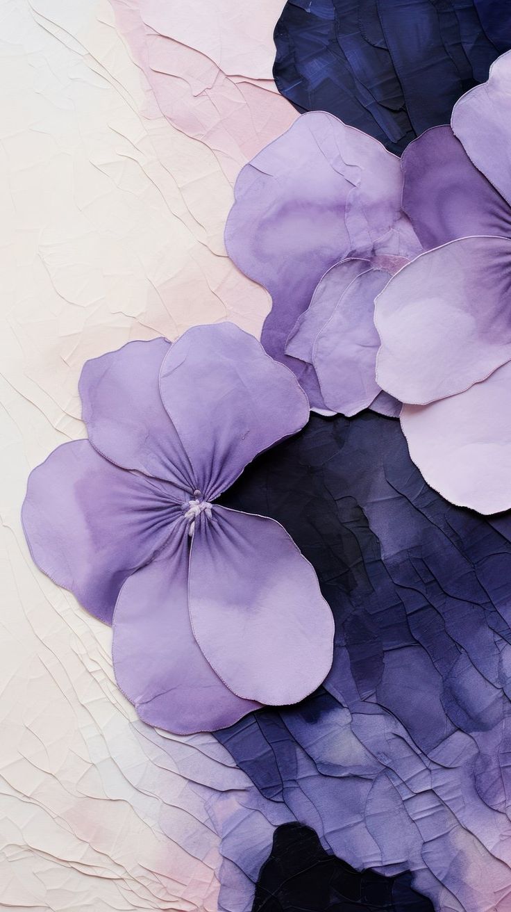 an abstract painting with purple flowers on it