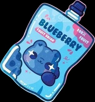 a blueberry drink bottle shaped magnet with an image of a teddy bear on it