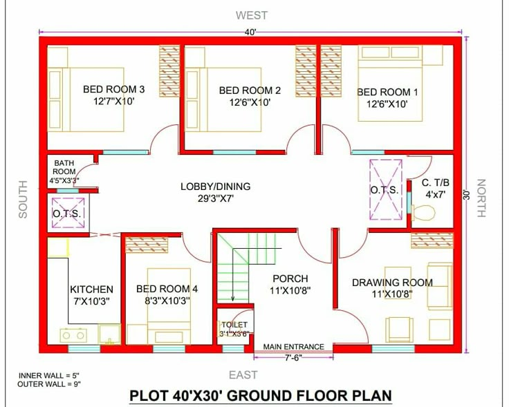 a floor plan for a house with three rooms and one bedroom on the first level