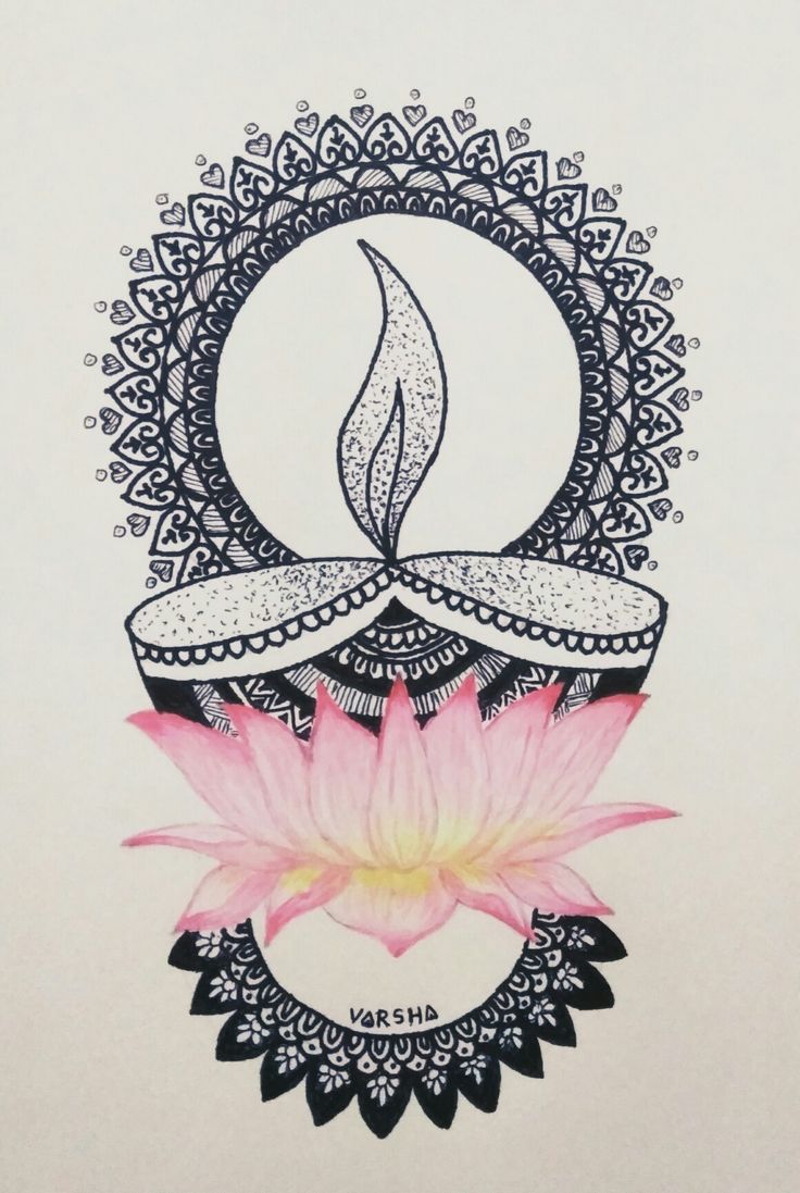 a drawing of a lotus flower with a lit candle in the center