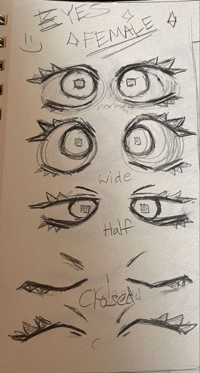 an open notebook with some drawings on it and the words eye meme b written in cursive writing