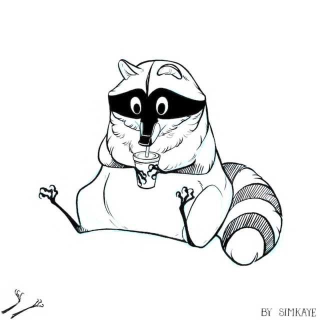 a drawing of a raccoon with glasses on it's face and legs