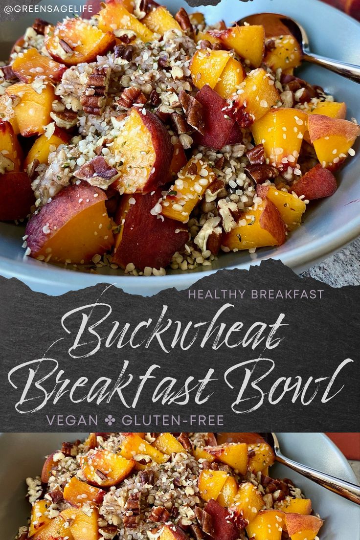 A bowl of buckwheat topped with fresh ripe chopped peaches and pecans, sprinkled with hemp seed Easy Healthy Breakfast Muffins, Plant Breakfast, Whole Food Plant Based Breakfast, Aesthetic Healthy Breakfast, Buckwheat Breakfast, Casserole With Hashbrowns, Breakfast Casserole With Hashbrowns, Plant Based Breakfast Ideas, Creative Breakfast Recipes