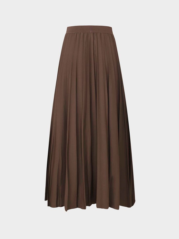 Upgrade your wardrobe with our Pleated Skirt 35"-Brown. Made with 35" of soft, pleated fabric, this skirt adds effortless style and sophistication to any outfit. Chic Brown Maxi Skirt For Fall, Brown Pleated Bottoms For Workwear, Elegant Brown Pleated Bottoms, Brown Pleated Wide-leg Bottoms, Brown Pleated Wide Leg Bottoms, Elegant Brown Flared Skirt, Flowy Skirt With Accordion Pleats In Solid Color, Elegant Brown Maxi Skirt, Elegant Brown Flowy Maxi Skirt