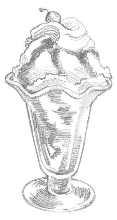 a drawing of an ice cream sundae