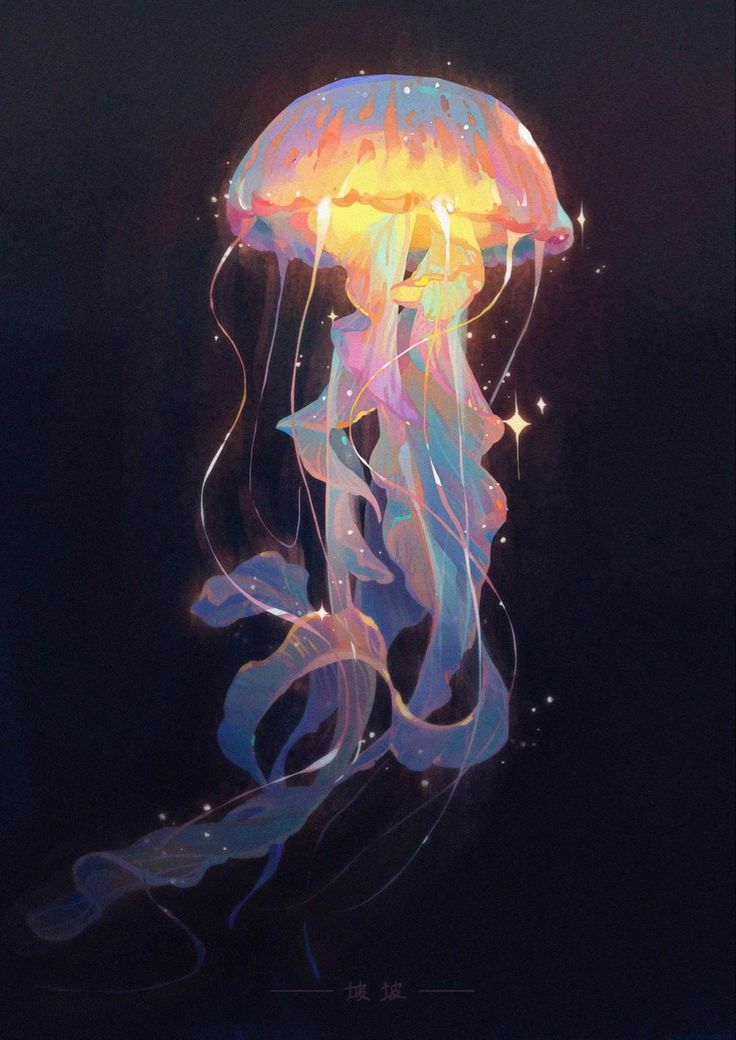 a painting of a jellyfish floating in the water