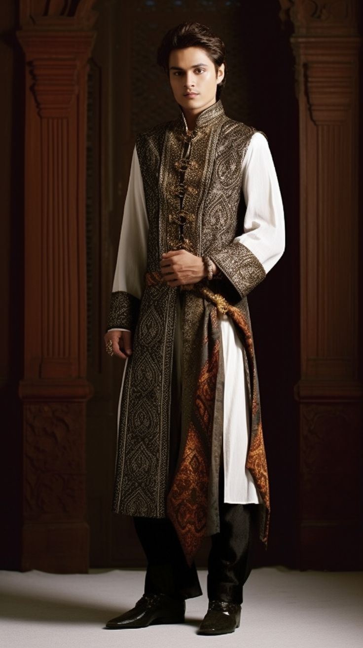 Medieval Royalty Clothing Men, Ancient Persian Fashion, Noble Aesthetic Male, Indian Male Outfit, Mens Fantasy Costume, Archeologist Outfit Men, Dragon Age Fashion, 1100s Fashion, Medieval Clothing Royal