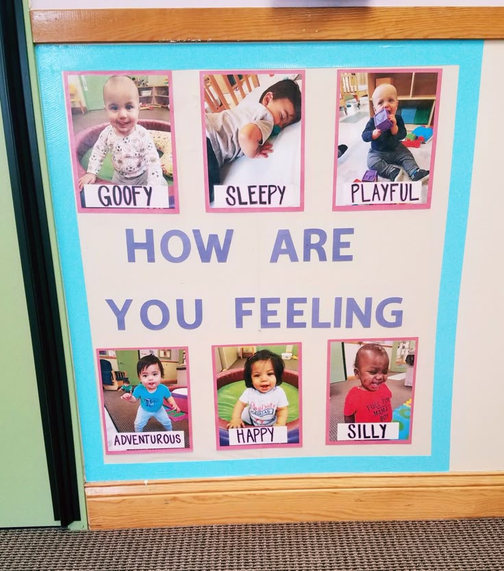 a sign that says how are you feeling with pictures of babys and their parents