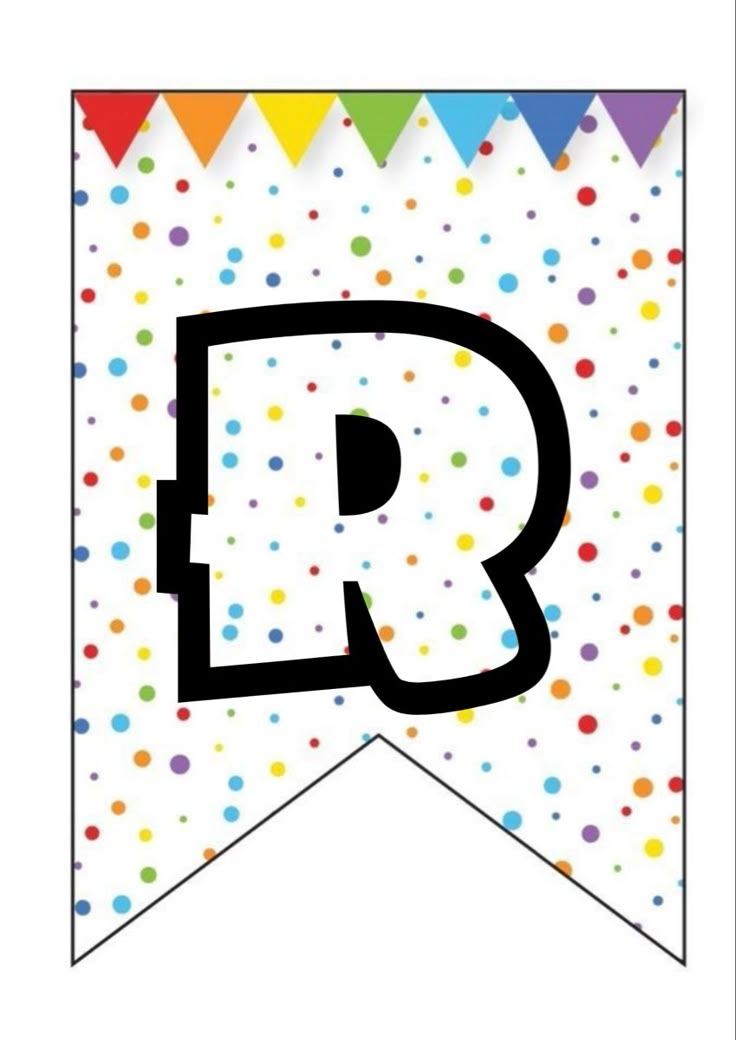 a colorful banner with the letter r on it