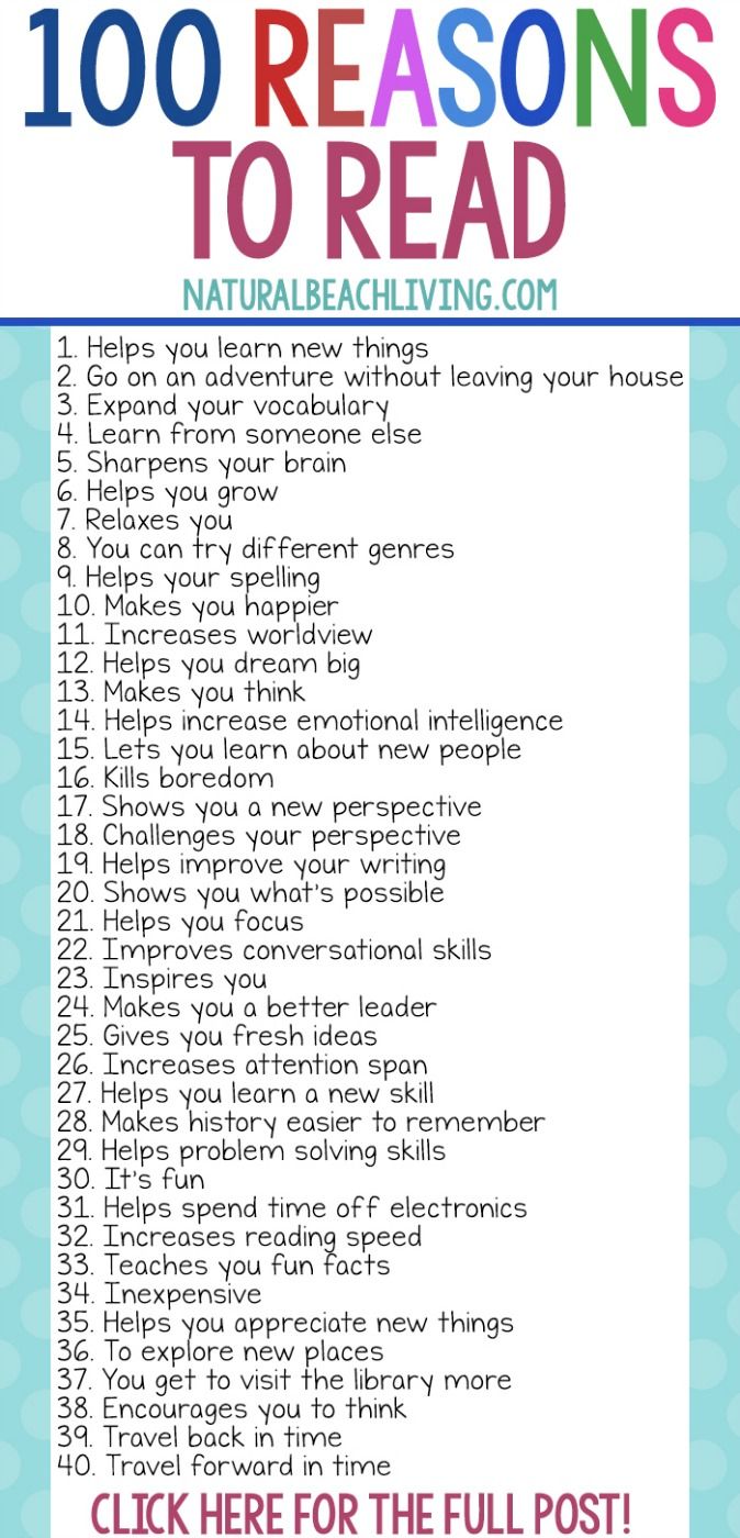 a list with the words, 100 reasons to read