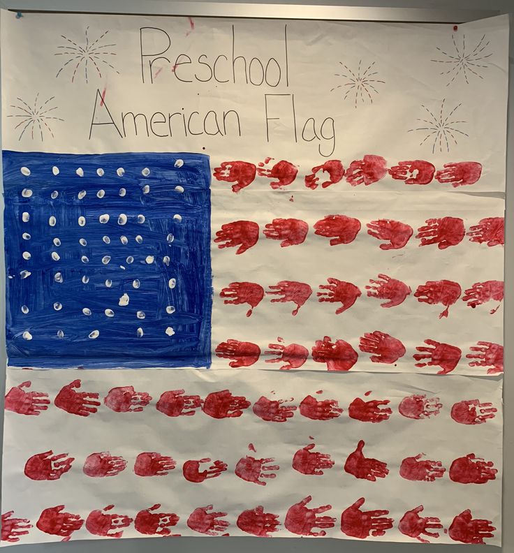 an american flag made out of handprints with the words preschool american flag written on it