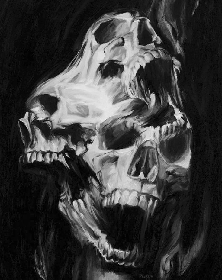 a painting of a human skull on a black background