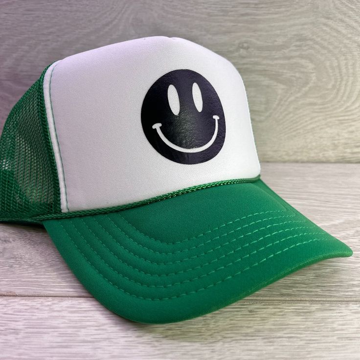 Otto Cap Green Color Adult Sz Brand New Casual Smiley Face Hat With Curved Brim, Playful White Trucker Hat For Spring, Trendy White Snapback Hat For Outdoor, White Trucker Hat With Flat Brim For Summer, White Flat Brim Trucker Hat For Summer, White Retro Bucket Hat, Trendy White Baseball Cap With Short Brim, White Retro Trucker Hat With Curved Brim, White Casual Snapback Hat With Short Brim