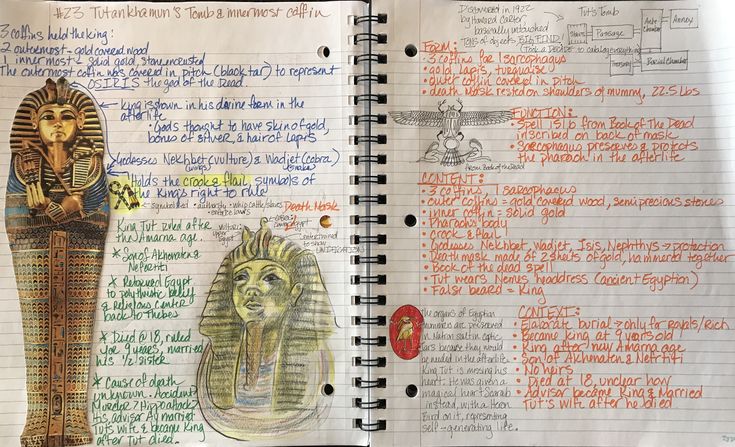 an open notebook with egyptian writing on it and pictures of pharaohs in the pages