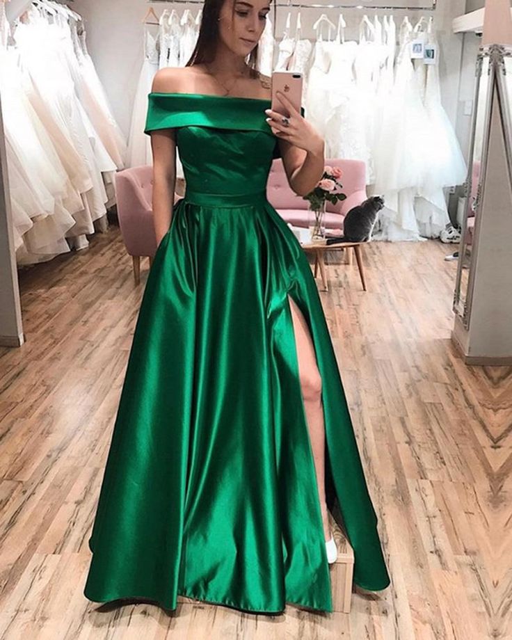 Hunter Green Prom Dress, Green Prom Dress Long, Satin Prom Dress Long, Ribbed Blouse, Green Prom, Dresses Satin, Custom Prom Dress, Long Prom Gowns, Evening Party Gowns