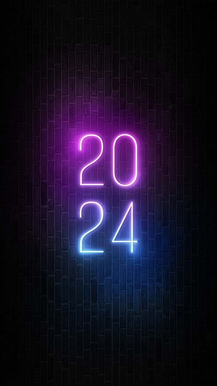 a neon sign with the number twenty four in it's center on a dark background