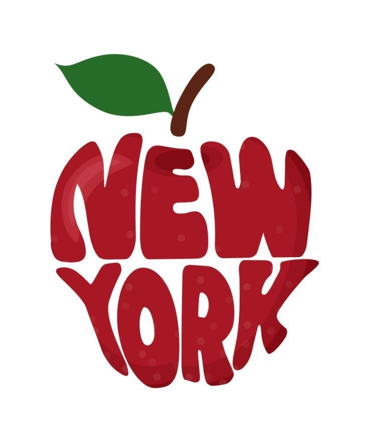 an apple with the words new york written in red and green on it's side