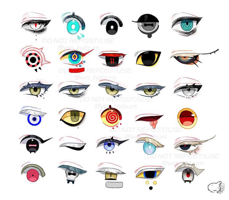 an assortment of different types of eyes and their features are shown in this drawing technique