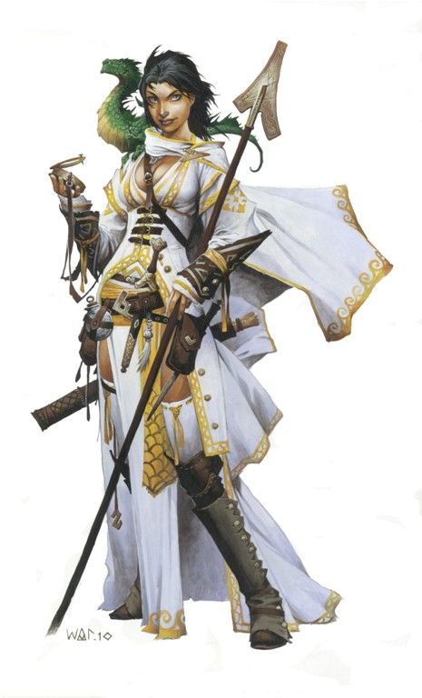 a woman dressed in white holding two swords