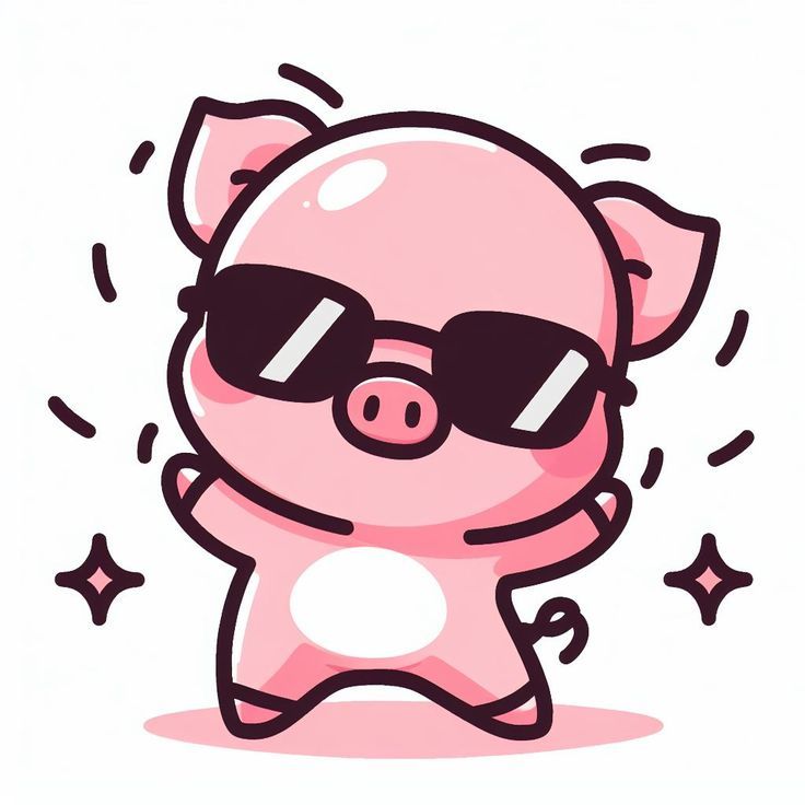 a cartoon pig wearing sunglasses and standing in front of the camera